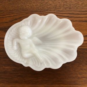 Avon milk glass angel dish
